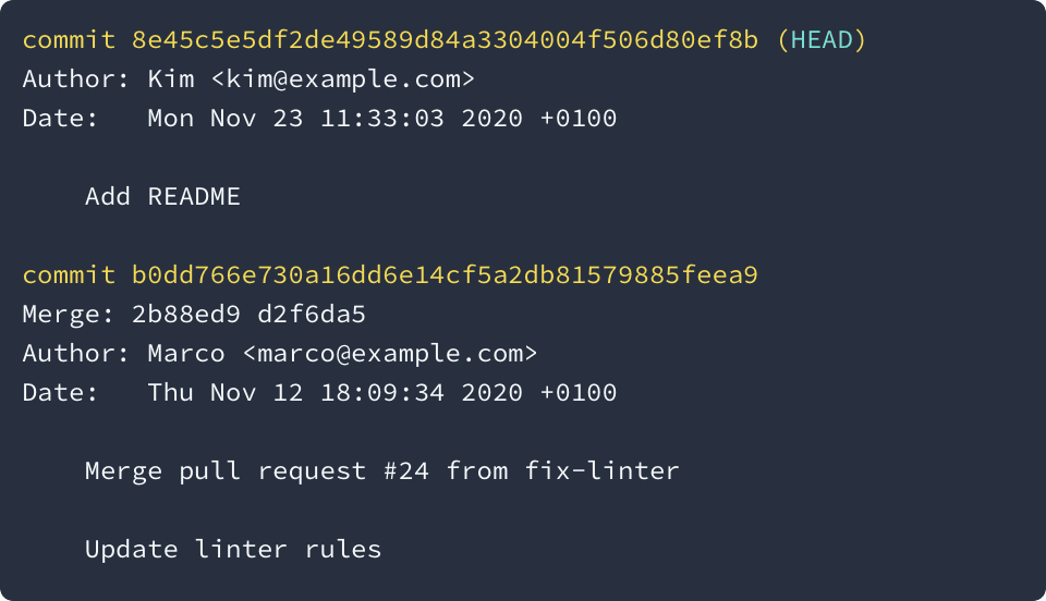 The default output of a git log.