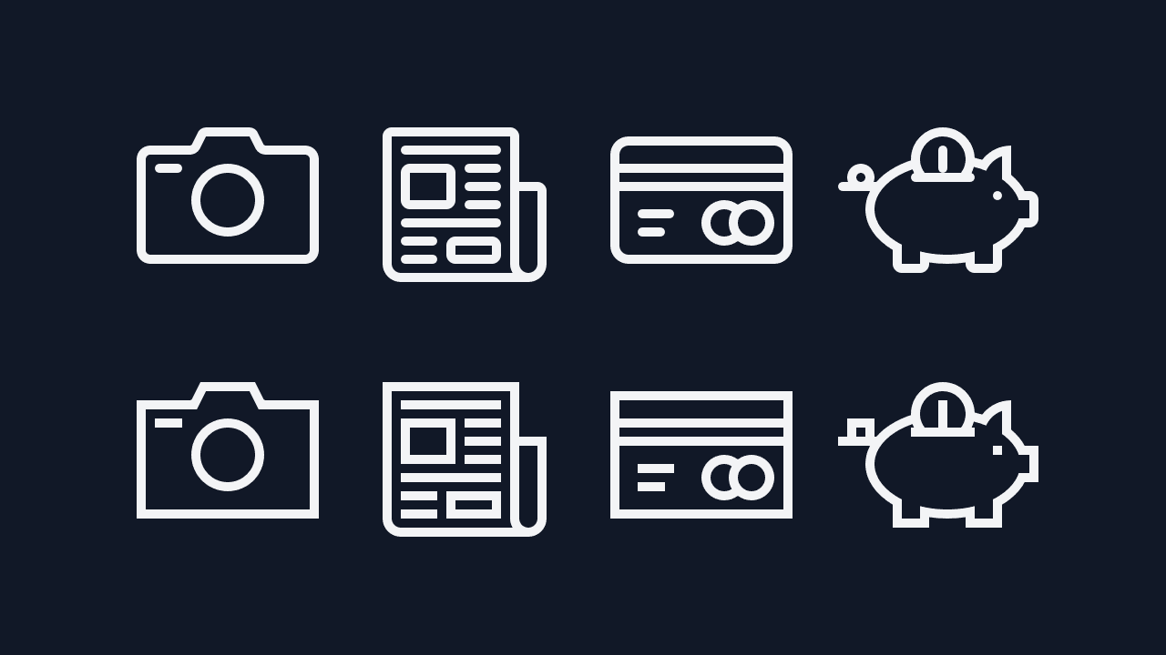 A set of four icons, with the top row featuring rounded corners and the icons in the bottom row having sharp corners.