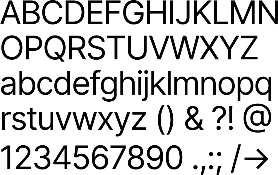 A sample of the Inter typeface containing uppercase- and lowercase letters, numbers, and some special characters