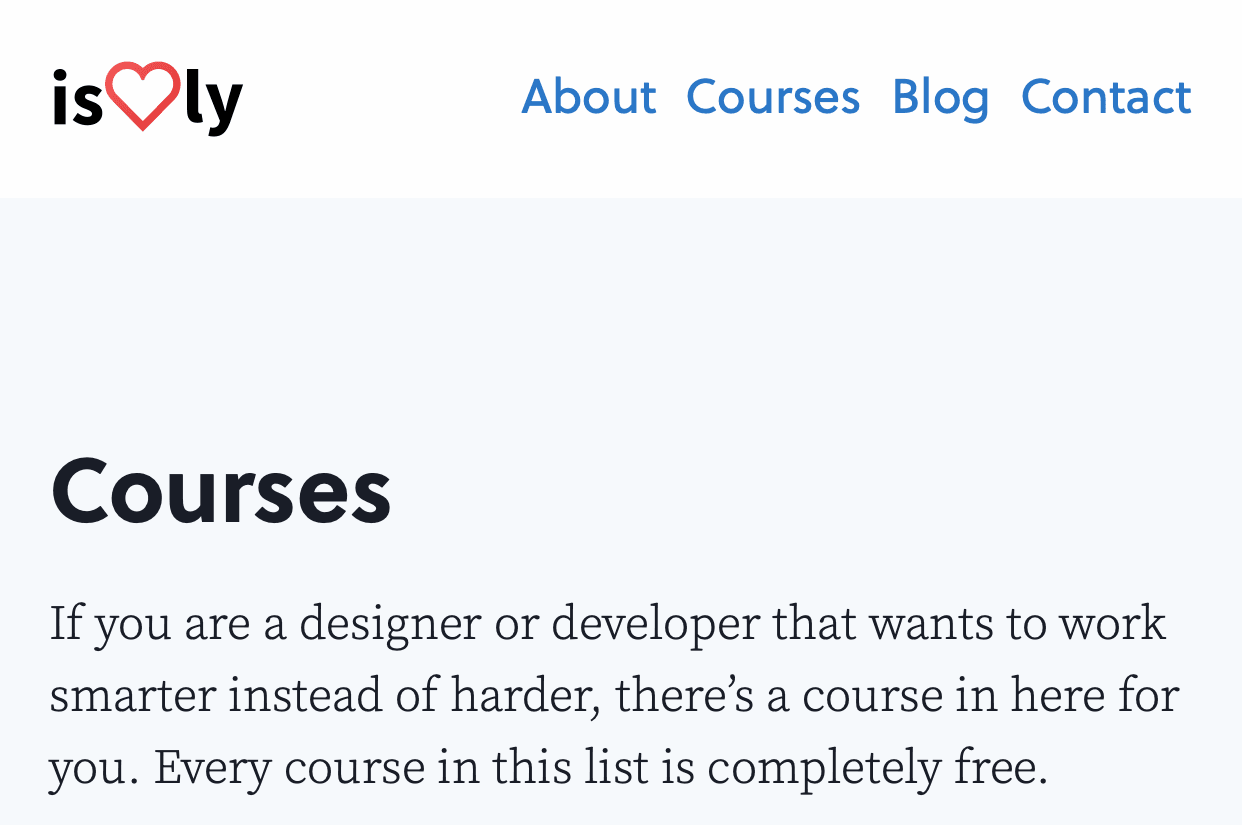 A screenshot of this website, showing a new courses-section